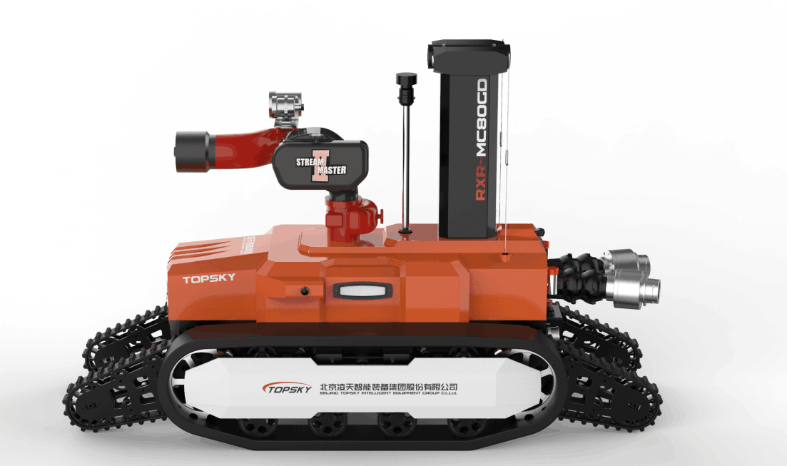 全地形防爆消防滅火偵察機器人【履帶擺臂】  (第2代，升降云臺及氣體二合一探測裝置+語音控制）  RXR-MC80BGD